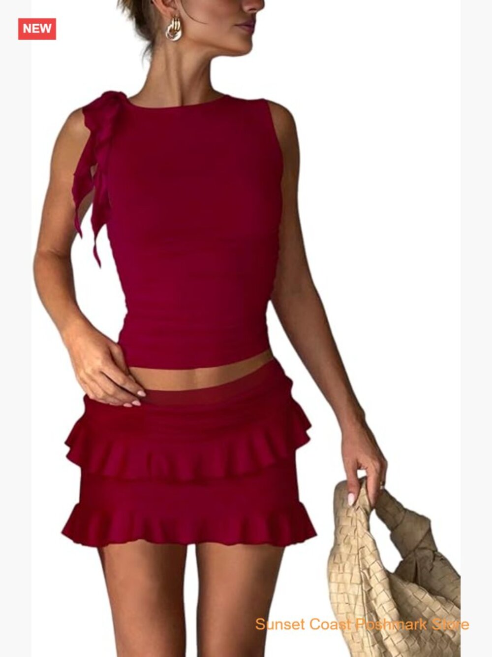 Women's Two Piece Skirt Set Sleeveless Crop Top Mini Skirt Y2K Going Out Outfit